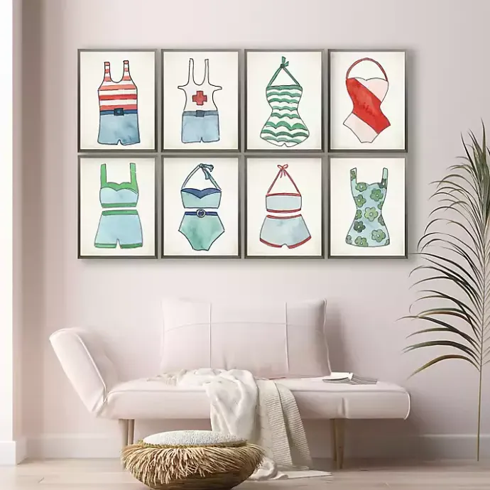 New Kirklands Home Blue and Green Vintage Swimsuits Art, Set of 4