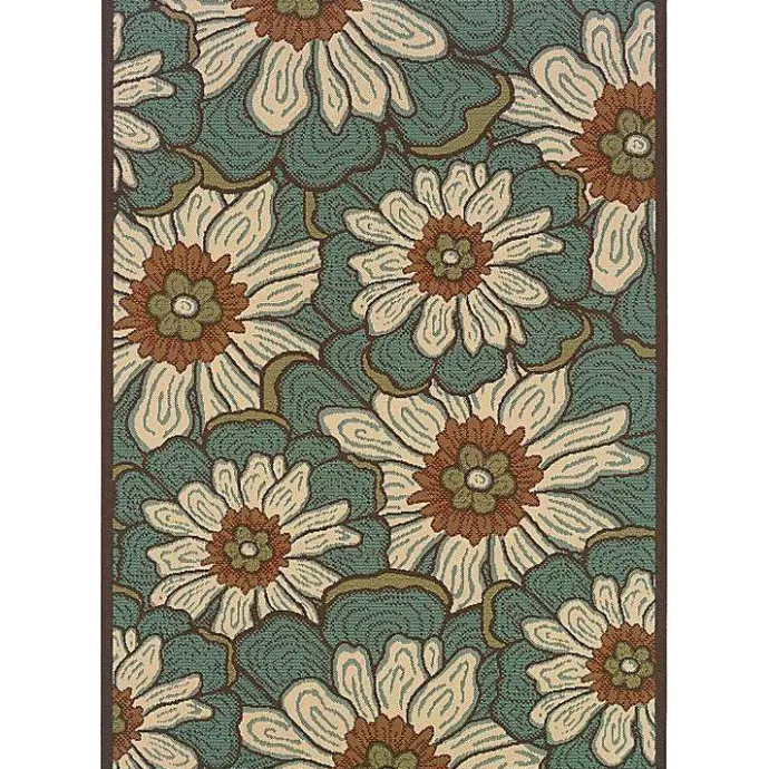 Outlet Kirklands Home Blue and Ivory Flowers Outdoor Area Rug, 3x5