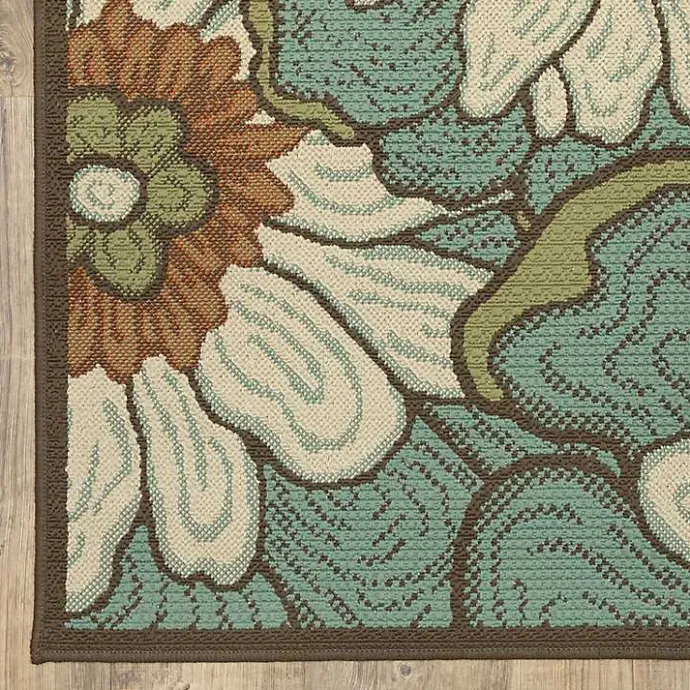 Outlet Kirklands Home Blue and Ivory Flowers Outdoor Area Rug, 3x5
