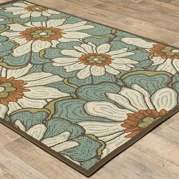 Outlet Kirklands Home Blue and Ivory Flowers Outdoor Area Rug, 3x5