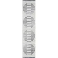 Discount Kirklands Home Blue and Ivory Linear Moons Runner, 2x8
