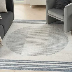 Hot Kirklands Home Blue and Ivory Linear Orb Washable Area Rug, 5x7