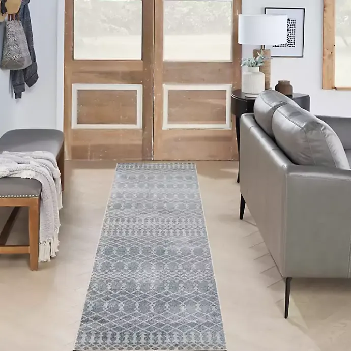 New Kirklands Home Blue and Ivory Moroccan Trellis Runner
