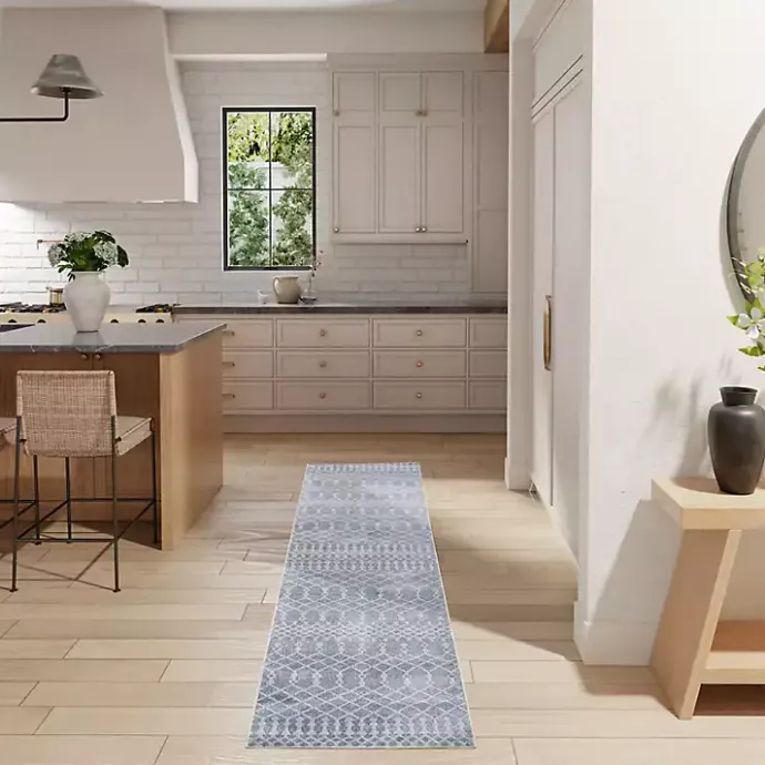 New Kirklands Home Blue and Ivory Moroccan Trellis Runner