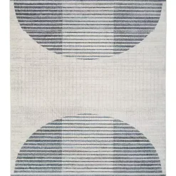 New Kirklands Home Blue and Ivory Striped Half Moon Area Rug, 8x10