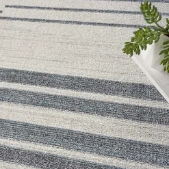 Clearance Kirklands Home Blue and Ivory Striped Moon Area Rug, 9x12