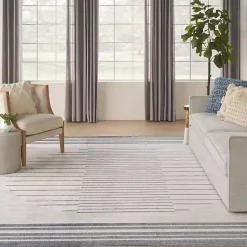 Clearance Kirklands Home Blue and Ivory Striped Moon Area Rug, 9x12