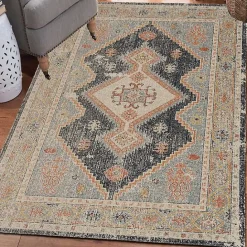 New Kirklands Home and Ivory Traditional Motif Area Rug, 5x7 Blue