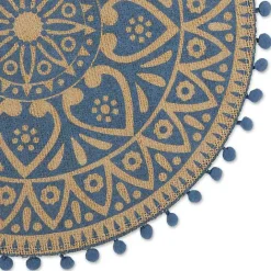 Hot Kirklands Home Blue and Natural Print Round Placemats, Set of 6