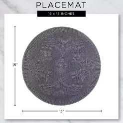 Hot Kirklands Home Blue and Natural Print Round Placemats, Set of 6