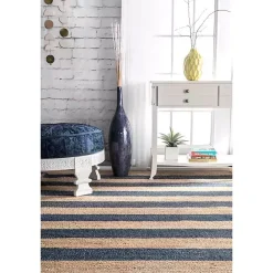 Discount Kirklands Home Blue and Natural Stripe Area Rug, 5x8