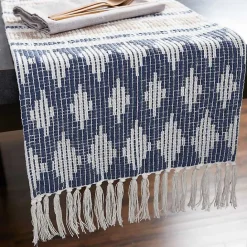 Discount Kirklands Home Blue and Stone Diamond Table Runner, 108 in.