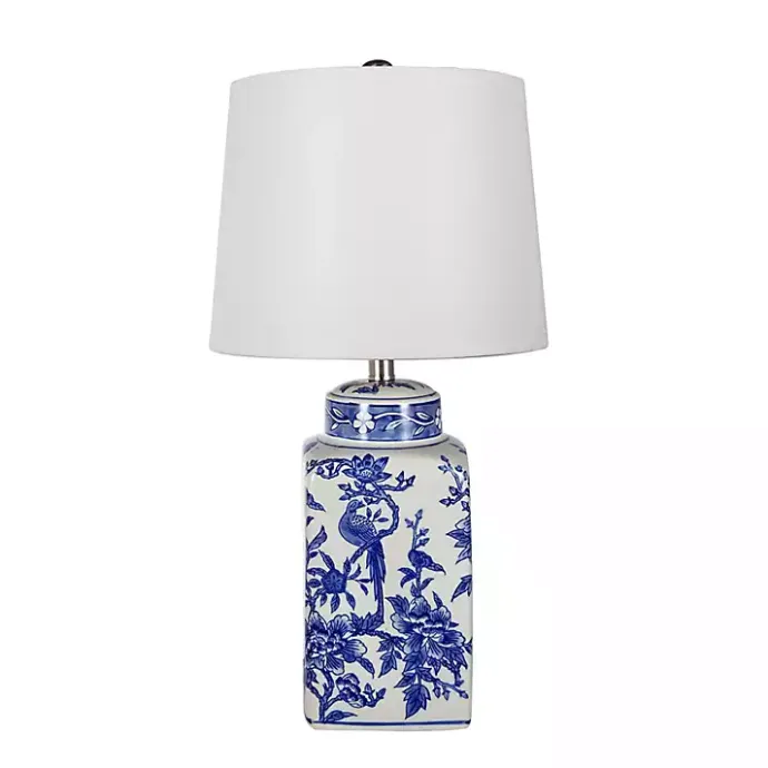 Kirklands Home Blue and Bird Pattern Table Lamp White