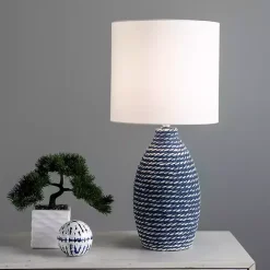 Outlet Kirklands Home Blue and Ceramic Faux Rope Table Lamp White