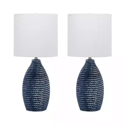 Outlet Kirklands Home Blue and Ceramic Faux Rope Table Lamp White
