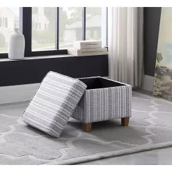 Clearance Kirklands Home Blue and White Hometown Striped Storage Ottoman