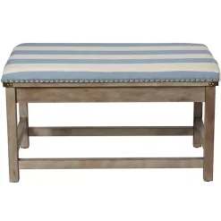 Online Kirklands Home Blue and White Striped Upholstered Wood Bench