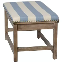 Online Kirklands Home Blue and White Striped Upholstered Wood Bench