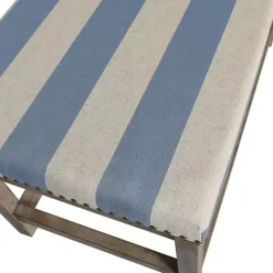 Online Kirklands Home Blue and White Striped Upholstered Wood Bench