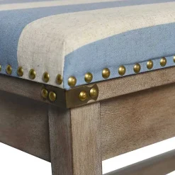 Online Kirklands Home Blue and White Striped Upholstered Wood Bench