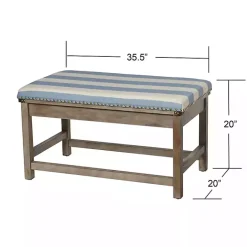 Online Kirklands Home Blue and White Striped Upholstered Wood Bench