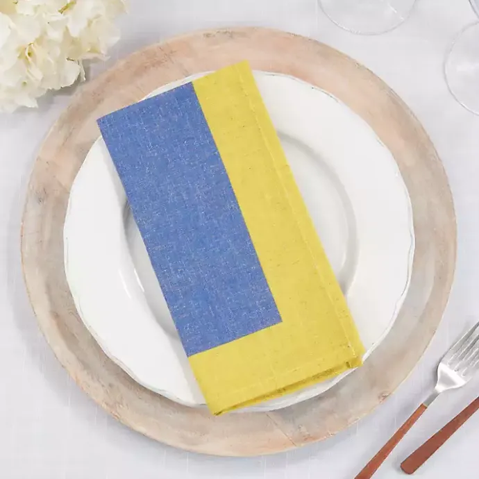 Hot Kirklands Home Blue and Yellow Colorblock Napkins, Set of 4