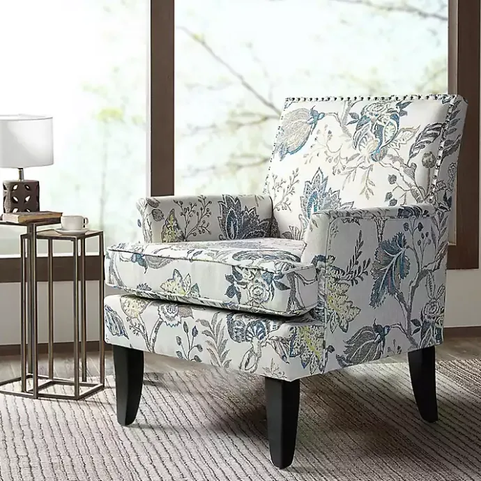 Hot Kirklands Home Blue and Yellow Floral Upholstered Accent Chair