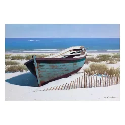 Kirklands Home Blue Boat On Beach Canvas Art Print