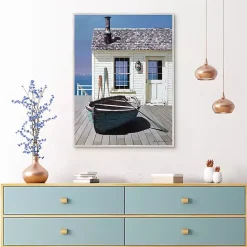 Clearance Kirklands Home Blue Boat on Deck Framed Canvas Art Print