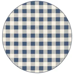 Sale Kirklands Home Buffalo Check Round Outdoor Area Rug, 7 ft. Blue