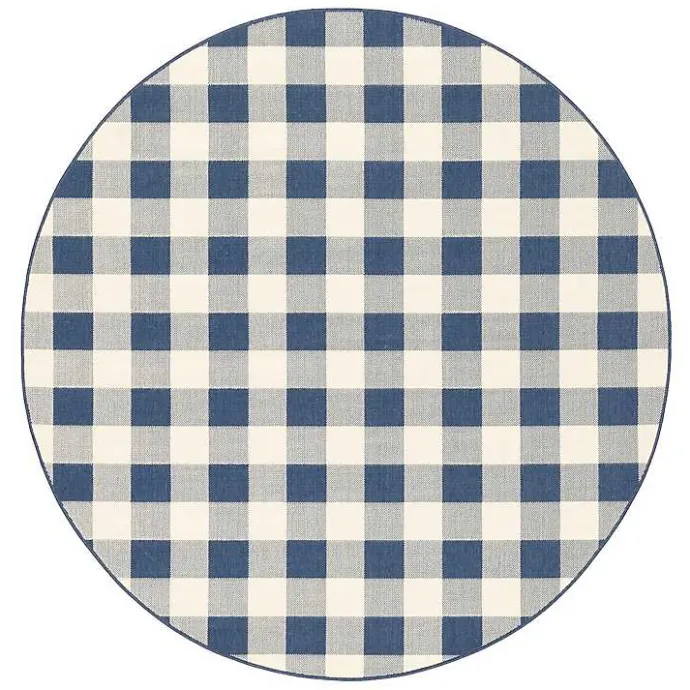 Sale Kirklands Home Buffalo Check Round Outdoor Area Rug, 7 ft. Blue