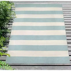 New Kirklands Home Blue Cabana Stripe Indoor/Outdoor Area Rug, 7x9