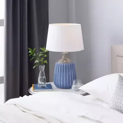 New Kirklands Home Blue Ceramic Breeze Table Lamp White