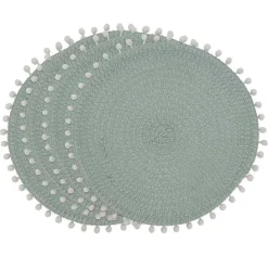 Kirklands Home Circular Pom Pom Placemats, Set of 4 Blue