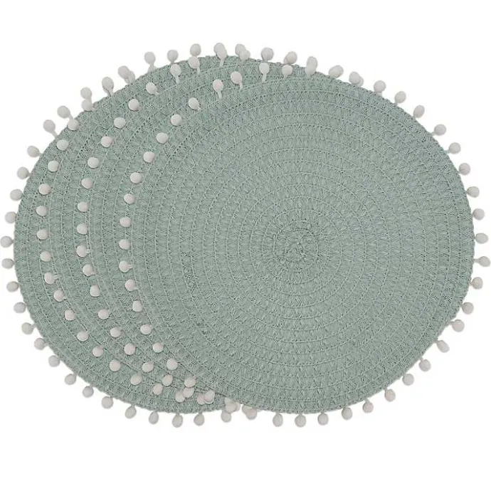 Kirklands Home Circular Pom Pom Placemats, Set of 4 Blue