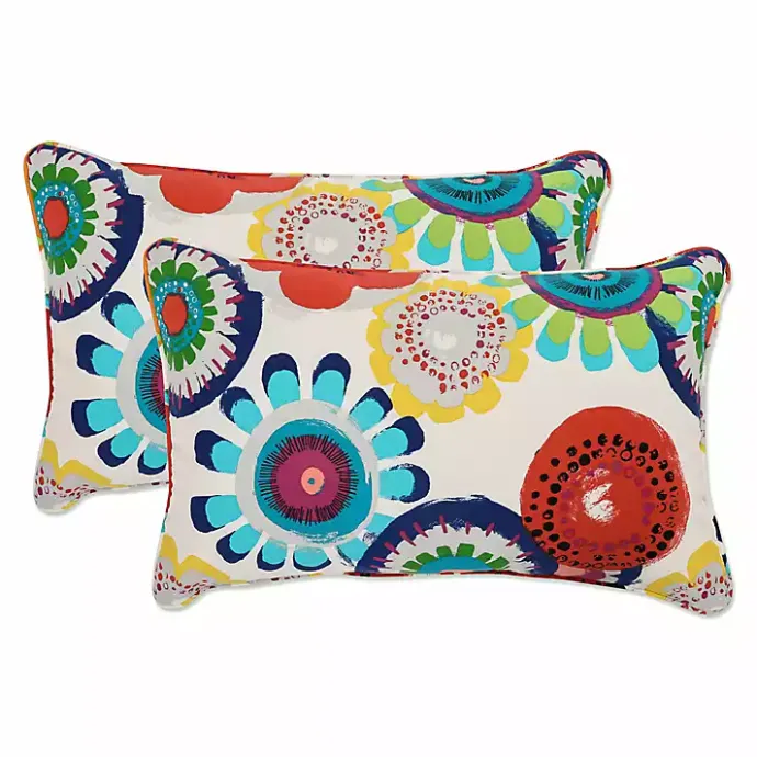 Kirklands Home Blue Confetti Outdoor Lumbar Pillows, Set of 2