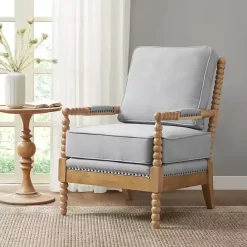 Outlet Kirklands Home Cushion Beaded Wood Frame Accent Chair Blue