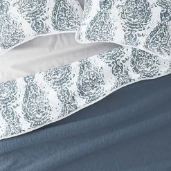 New Kirklands Home Blue Damask Reversible 3-pc. King Quilt Set