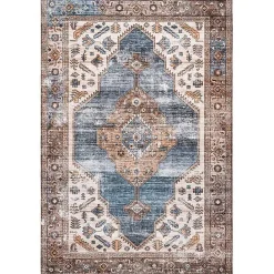 Discount Kirklands Home Blue Distressed Medallion Washable Area Rug, 5x8