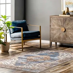Discount Kirklands Home Blue Distressed Medallion Washable Area Rug, 5x8