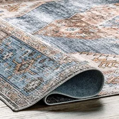 Discount Kirklands Home Blue Distressed Medallion Washable Area Rug, 5x8