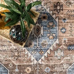 Discount Kirklands Home Blue Distressed Medallion Washable Area Rug, 5x8