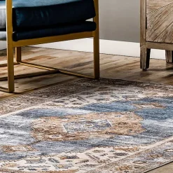 Discount Kirklands Home Blue Distressed Medallion Washable Area Rug, 5x8