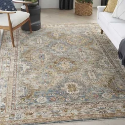 New Kirklands Home Blue Distressed Multi Medallion Area Rug, 5x7