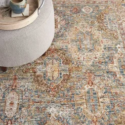 New Kirklands Home Blue Distressed Multi Medallion Area Rug, 5x7