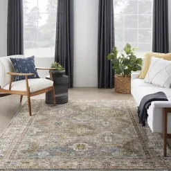 New Kirklands Home Blue Distressed Multi Medallion Area Rug, 5x7