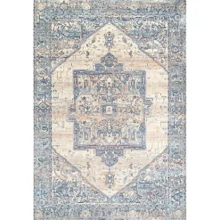 New Kirklands Home Blue Eli Medallion Fringe Area Rug, 5x8