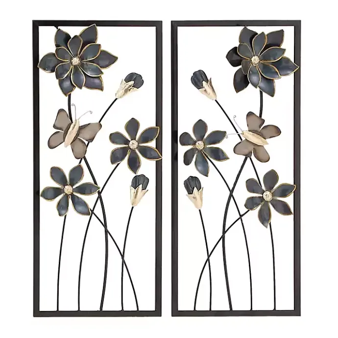 Clearance Kirklands Home Blue Floral and Butterfly Wall Plaques, Set of 2