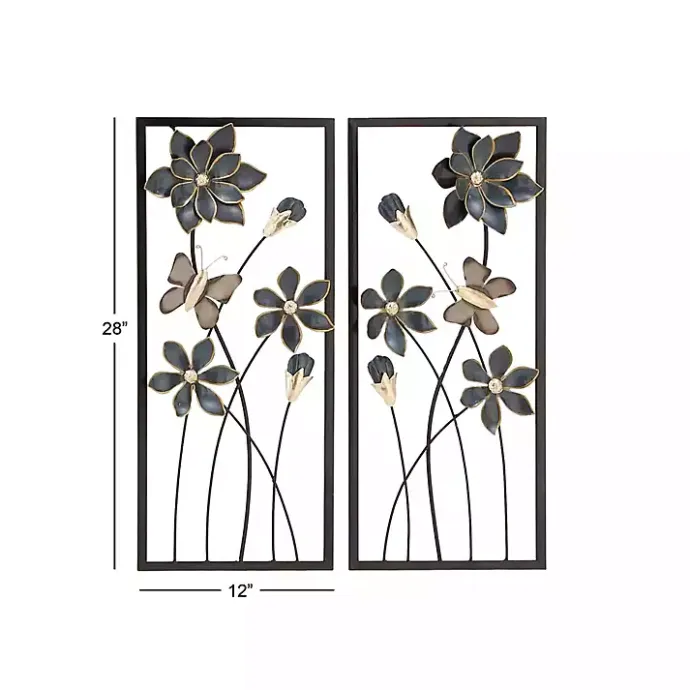Clearance Kirklands Home Blue Floral and Butterfly Wall Plaques, Set of 2