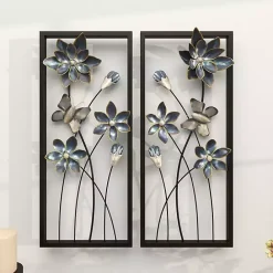 Clearance Kirklands Home Blue Floral and Butterfly Wall Plaques, Set of 2
